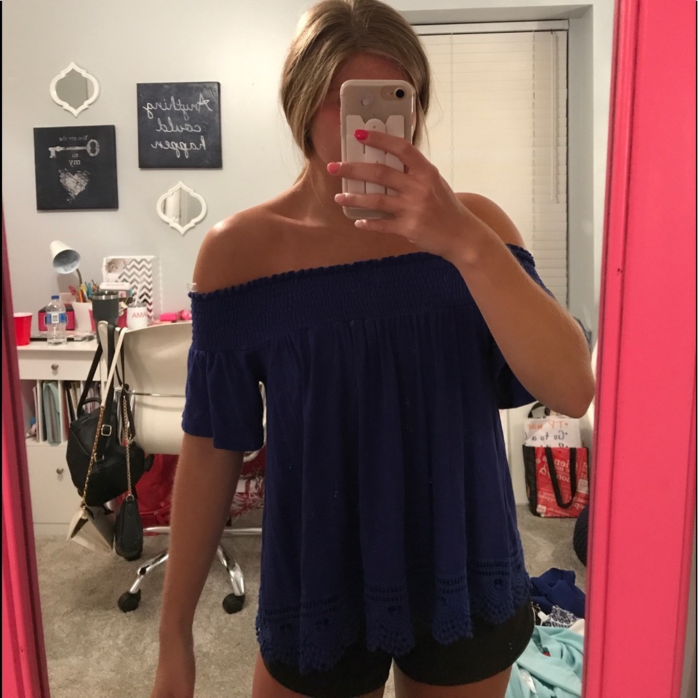 blue off the shoulder top